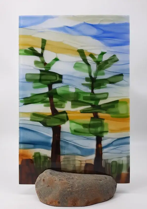 Nancy Seaton's Fused glass 2 Pines 2023